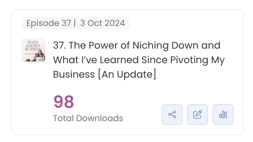 Latest episode card: Episode 37, October 3, 2024, with 98 total downloads.